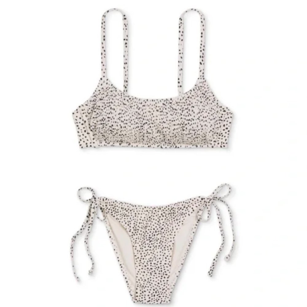 Xhilaration Women's Juniors' Smocked Bralette Bikini Top - (XSmall, Beige Dot Pr